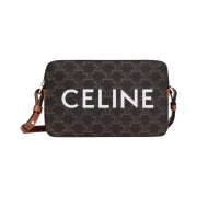 Celine Double Zip Messenger Bag in Triomphe Canvas with Celine Print Tan