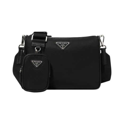 2VH113-2DMH-F0002 Prada Re-Nylon and Saffiano Leather Shoulder Bag Black
