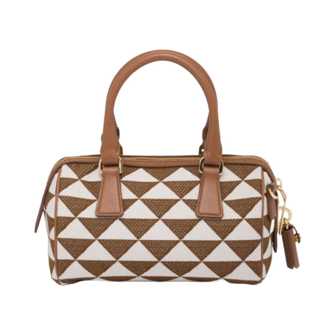 프라다 심볼 자수 패브릭 탑 핸들 백 토바코 초크 화이트(Prada Symbole Embroidered Fabric Top-Handle Bag Tobacco Chalk White) - 2
