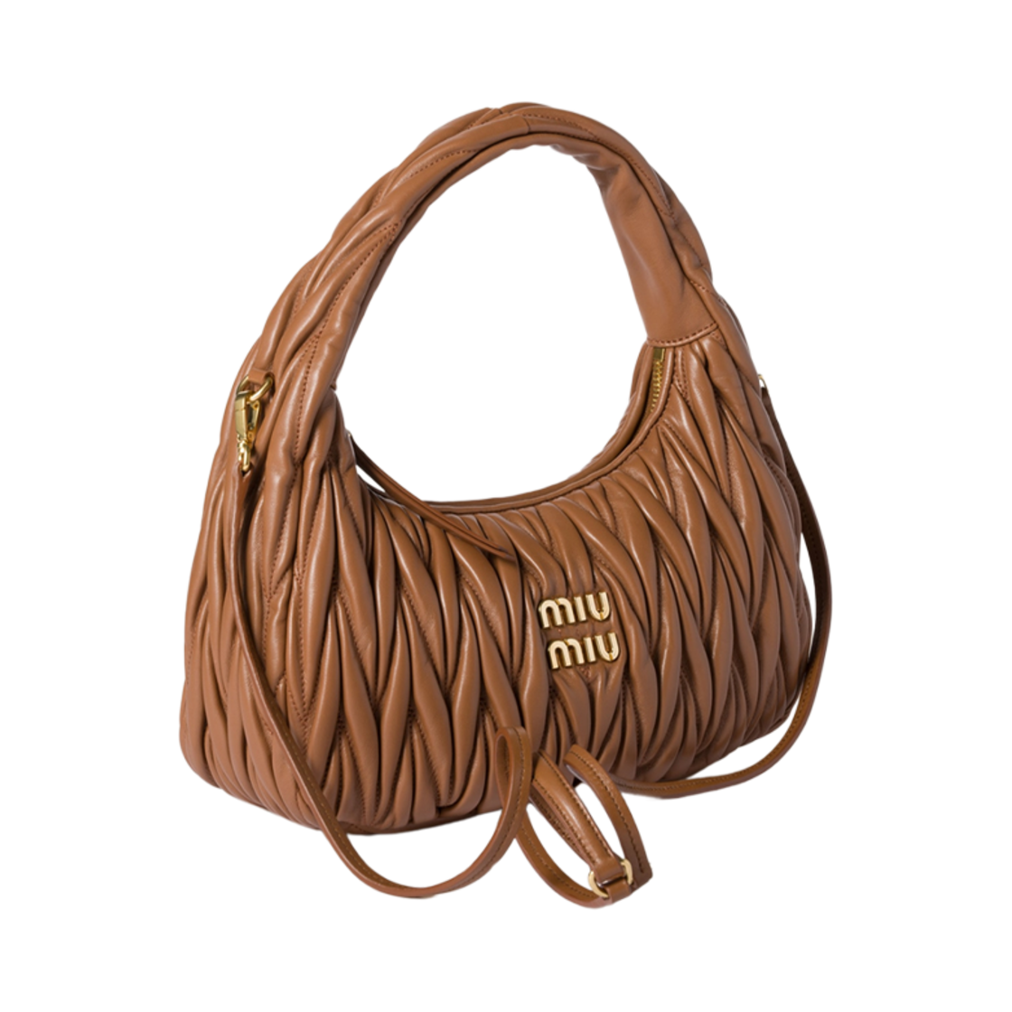미우 미우 완더 마테라쎄 나파 레더 호보백 꼬냑(Miu Miu Wander Matelasse Nappa Leather Hobo Bag Cognac) - 2
