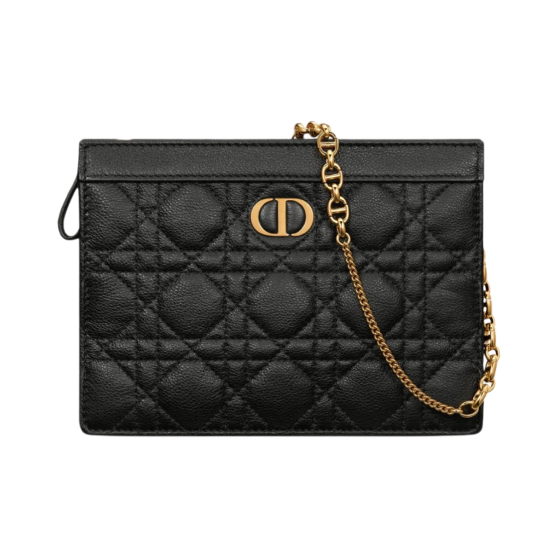 디올 카로 체인 지퍼 파우치 서플 까나쥬 카프스킨 블랙(Dior Caro Zipped Pouch with Chain Supple Cannage Calfskin Black) - 1