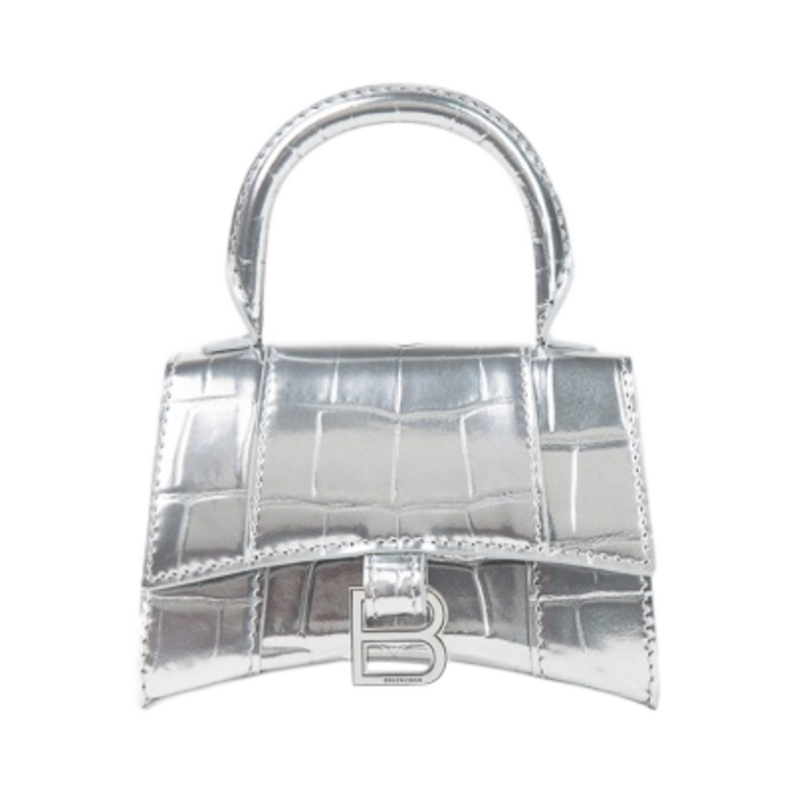 발렌시아가 메탈라이즈드 크로커다일 엠보스 카프스킨 아워글래스 미니 핸드백 실버(Balenciaga Hourglass Mini Handbag in Metallized Crocodile Embossed Calfskin Silver) - 1