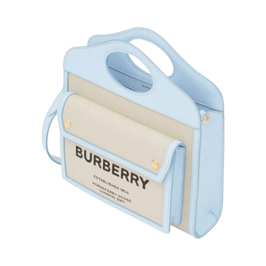 버버리 미니 투톤 캔버스 레더 포켓백 내츄럴 페일 블루(Burberry Mini Two-tone Canvas and Leather Pocket Bag Natural Pale Blue) - 2