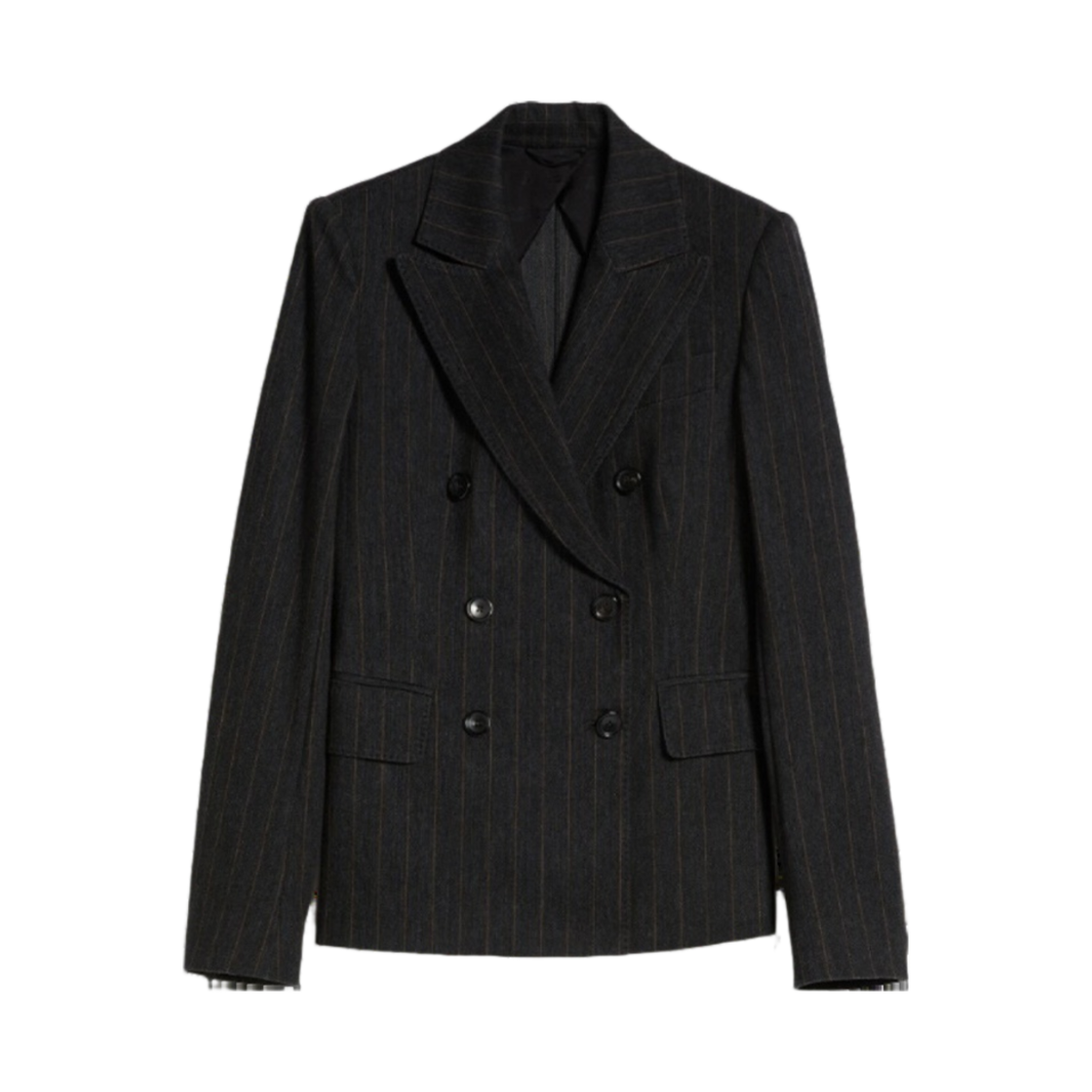 (W) 막스마라 오프라이드 더블 브레스티드 블레이저 핀스트라이프 저지 다크 그레이((W) Max Mara Ofride Double Breasted Blazer In Pinstriped Jersey Dark Grey) - 1