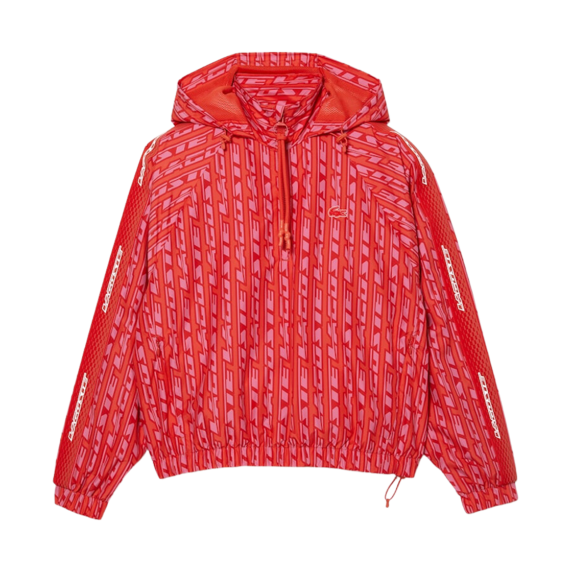 (W) 라코스테 올오버 로고 프린트 후드 아노락 오렌지 레드 핑크((W) Lacoste Allover Logo Print Hoodie Anorak Orange Red Pink) - 1