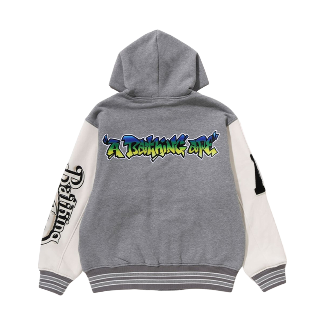 베이프 럭스 스포츠 뱃지 오버사이즈 후드 스웨트 바시티 자켓 그레이(BAPE Lux Sport Badges Oversized Hooded Sweat Varsity Jacket Grey) - 2