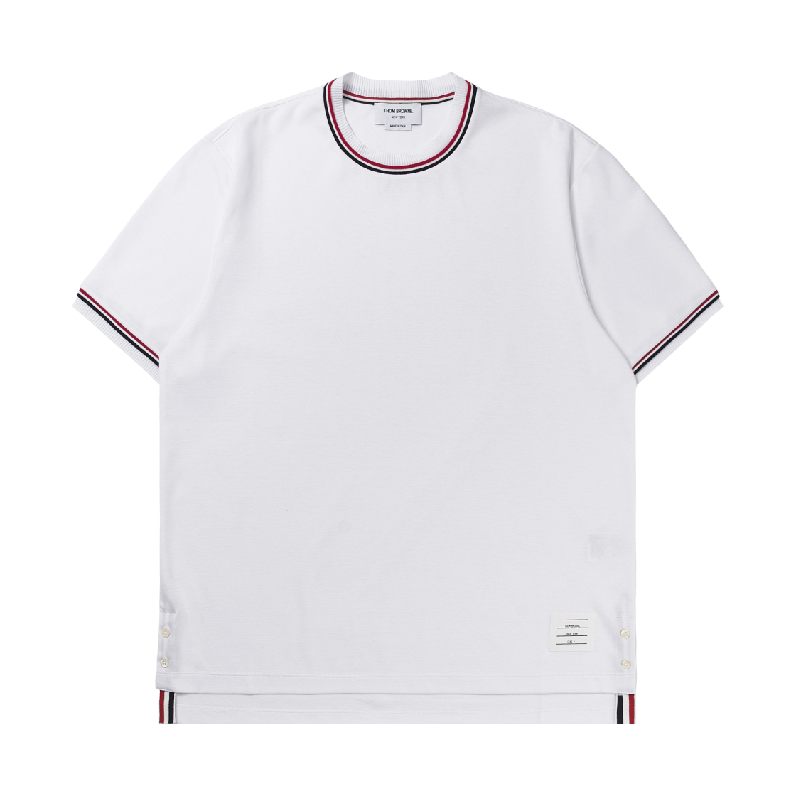톰브라운 코튼 밀라노 스트라이프 티셔츠 화이트(Thom Browne Cotton Milano Stripe T-Shirt White) - 1