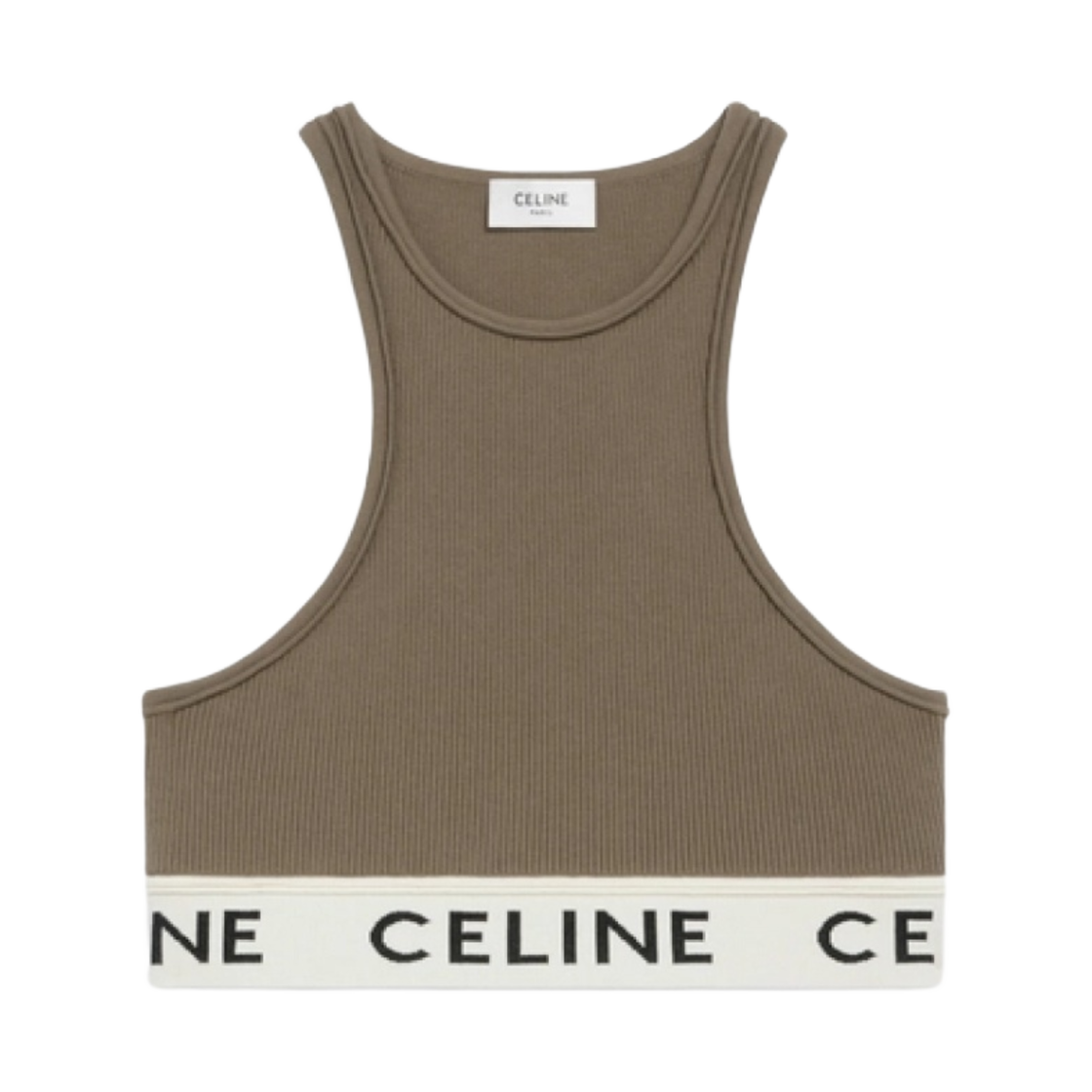 (W) 셀린느 애슬레틱 니트 스포츠 브라 카키 크림((W) Celine Sports Bra in Athletic Knit Khaki Cream) - 1
