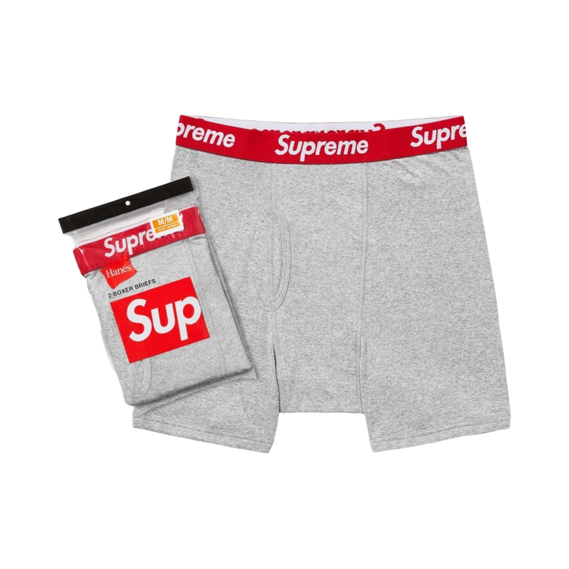 슈프림 헤인즈 박서 브리프 헤더 그레이 (2개입)(Supreme Hanes Boxer Briefs Heather Grey (2 Pack))