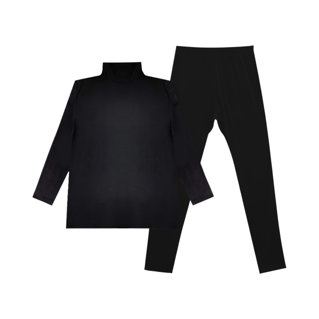 A-VTP-BK-M Aone Thermal Fleece Turtleneck Top And Bottom Set Black