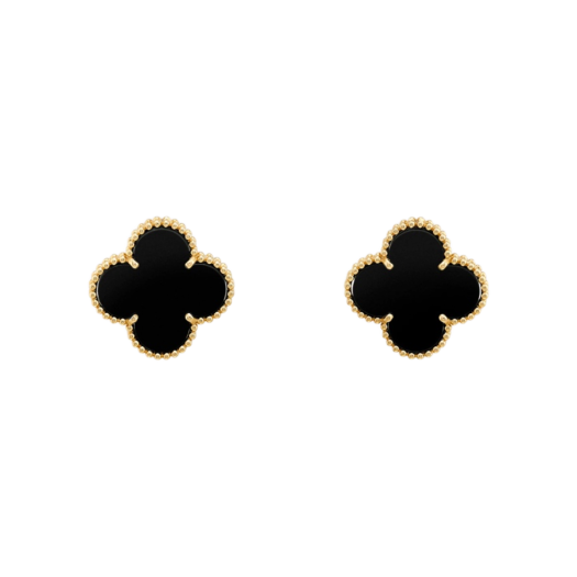 (W) Van Cleef & Arpels Magic Alhambra Earrings Yellow Gold Onyx