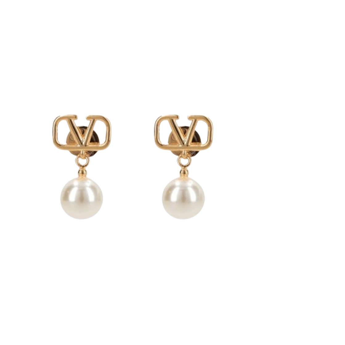 (W) 발렌티노 가라바니 V 로고 진주 귀걸이 화이트 골드((W) Valentino Garavani V Logo Pearl Earrings White Gold)