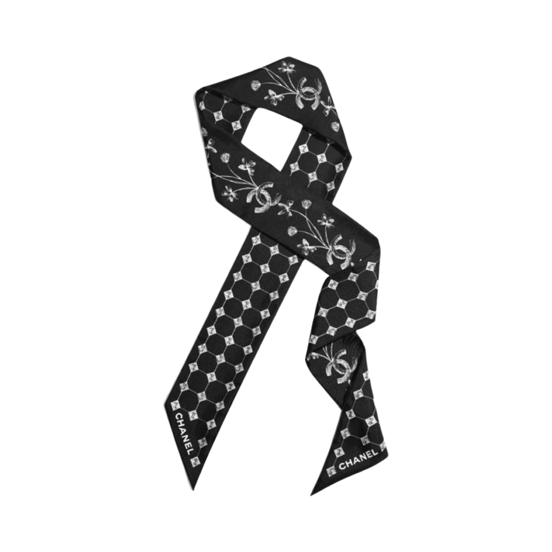 (W) 샤넬 헤어밴드 실크 트윌 & 블랙 화이트((W) Chanel Slim Bandeau Twill & Black White)