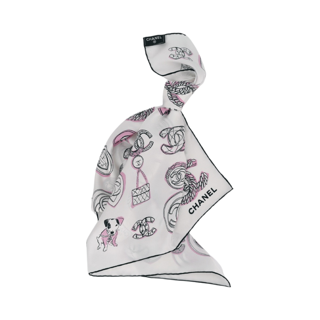 (W) 샤넬 스퀘어 스카프 실크 트윌 & 화이트 핑크 블랙((W) Chanel Square Scarf Silk Twill & White Pink Black) - 2