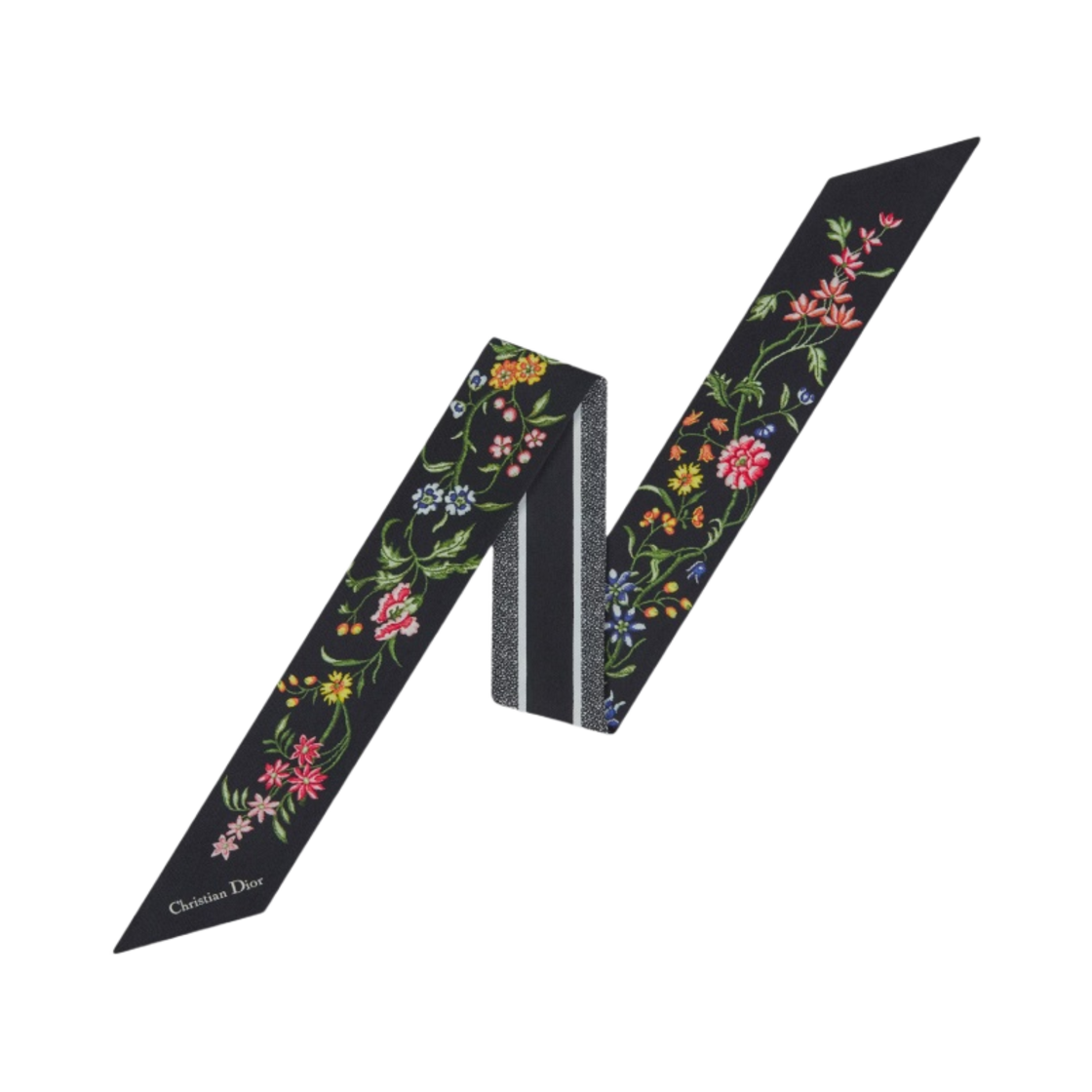 (W) 디올 쁘띠 플레르 미차 스카프 실크 트윌 블랙 멀티컬러((W) Dior Petites Fleurs Mitzah Scarf Silk Twill Black Multicolor) - 1