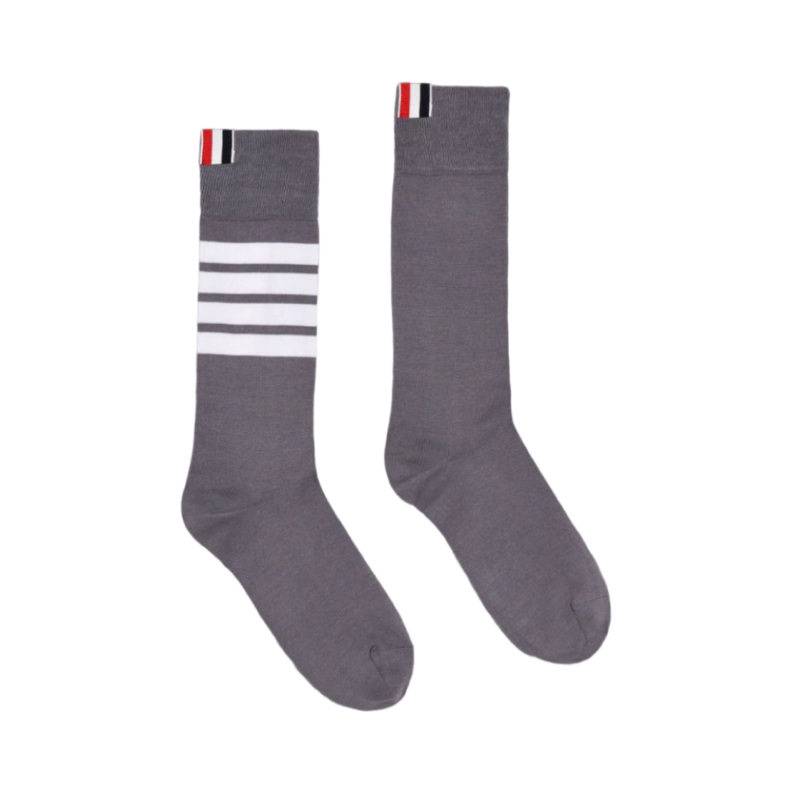 (W) 톰브라운 라이트웨이트 코튼 사선 미드카프 삭스 미디움 그레이((W) Thom Browne Lightweight Cotton 4-Bar Mid Calf Socks Medium Grey)