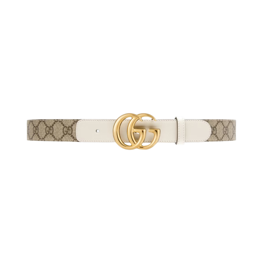 (W) 구찌 GG 슈프림 캔버스 씬 마몽 벨트 베이지 에보니 화이트((W) Gucci GG Supreme Canvas Thin Marmont Belt Beige Ebony White) - 1