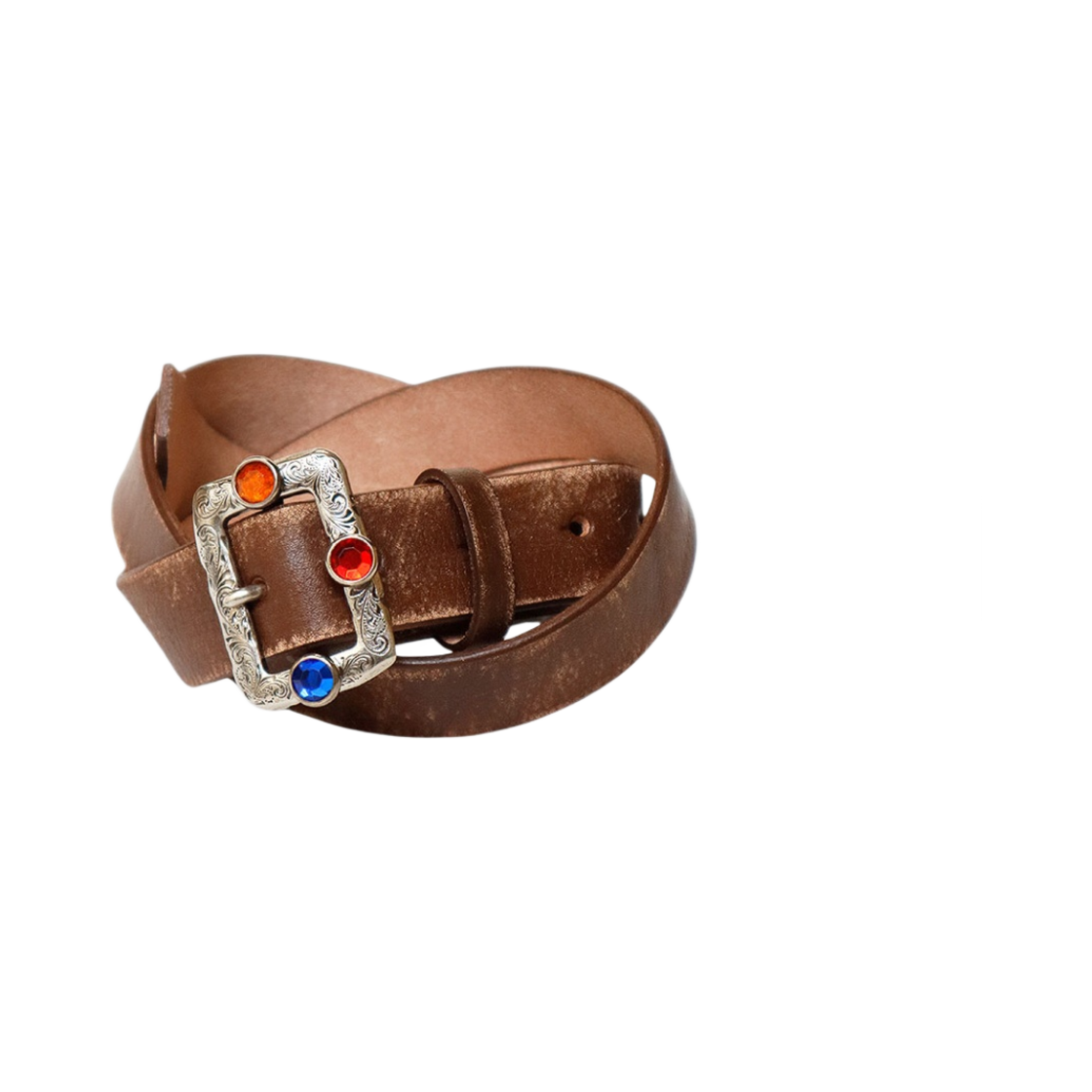 캐피탈 오일드 레더 스터드 디스코 버클 벨트 브라운(Kapital Oiled Leather Studded Disco Buckle Belt Brown)