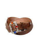 Kapital Oiled Leather Studded Disco Buckle Belt Brown