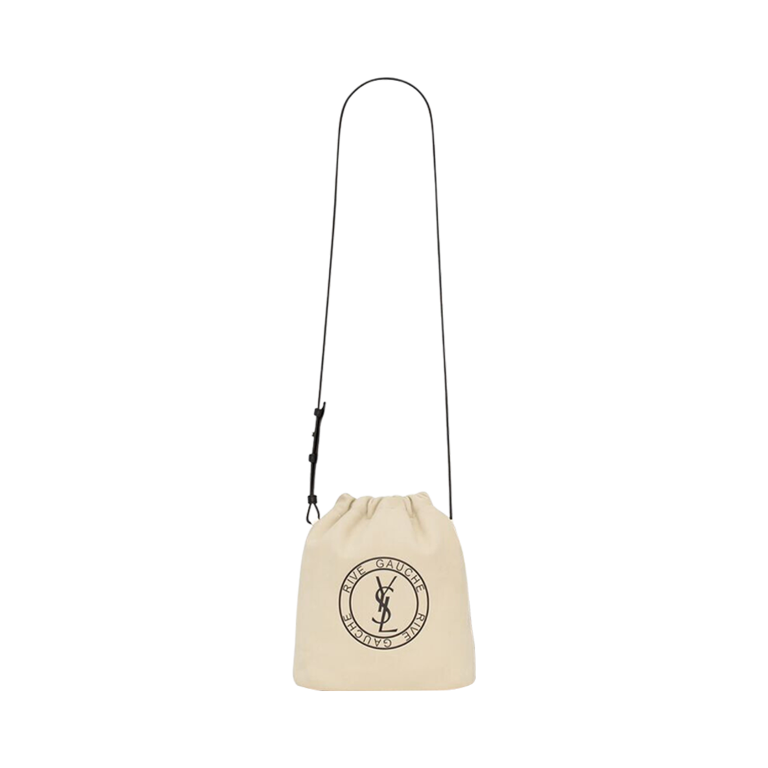 710261-AACBZ-9272 Saint Laurent Rive Gauche Laced Bucket Bag In Smooth Leather Cream Soft Black