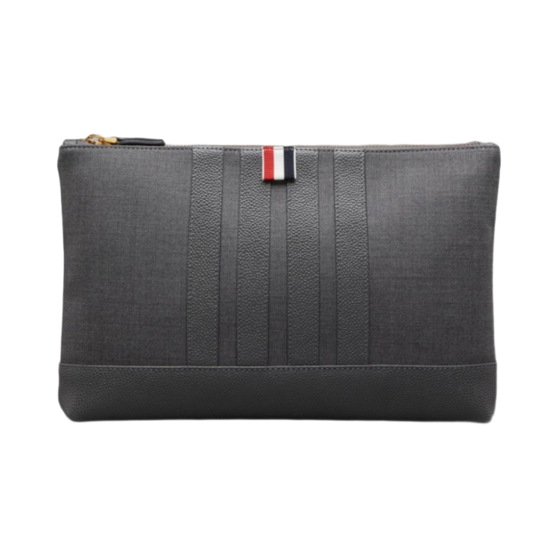 UAC051A-F0543-035 Thom Browne Wool 4-Bar Large Pouch Medium Grey
