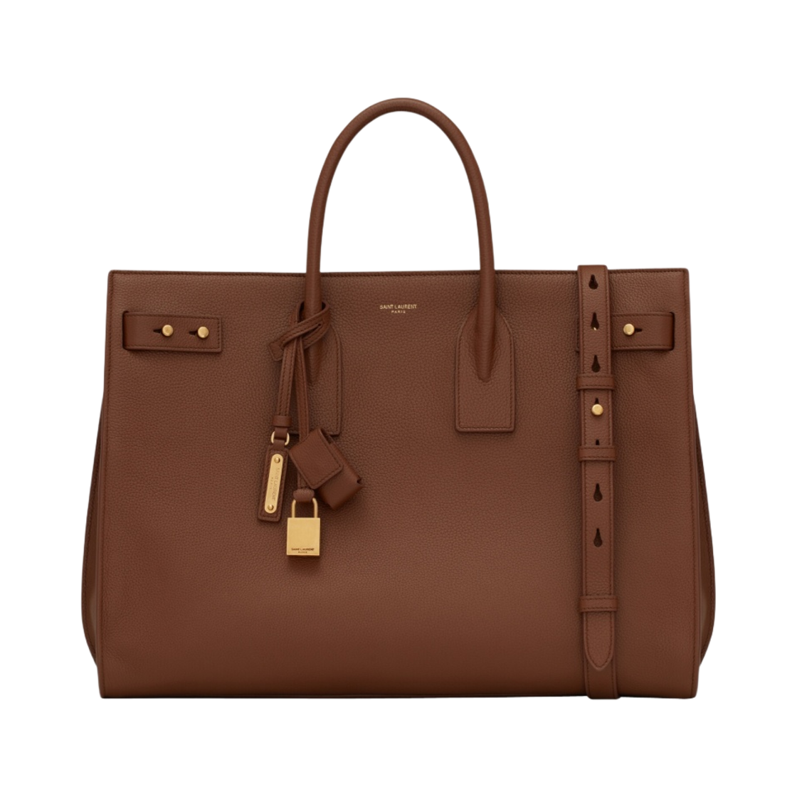 생로랑 삭 드 주르 씬 라지 백 그레인 레더 토스티드 브라운