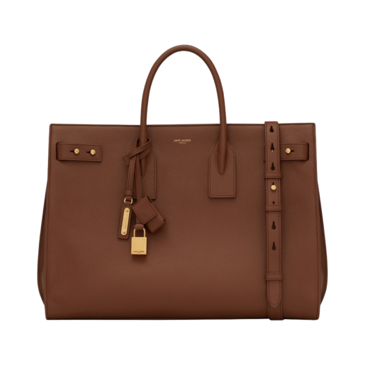 Saint Laurent Sac De Jour Thin Large Bag In Grained Leather Toasted Brown