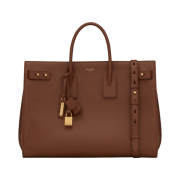 Saint Laurent Sac De Jour Thin Large Bag In Grained Leather Toasted Brown