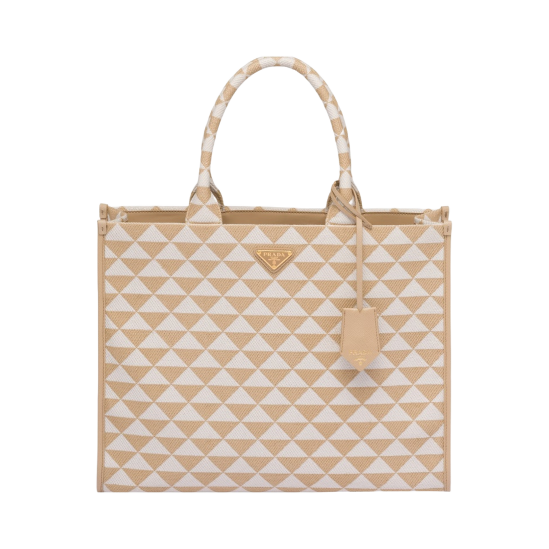 프라다 라지 프라다 심볼 자수 패브릭 핸드백 베이지 초크 화이트(Prada Large Prada Symbole Embroidered Fabric Handbag Beige Chalk White) - 1