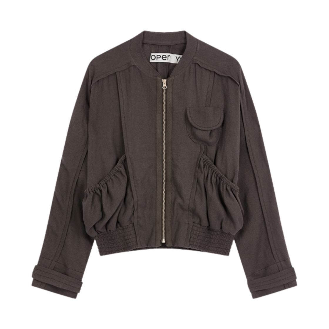 오픈 Yy 리넨 패널드 봄버 차콜(Open Yy Linen Paneled Bomber Charcoal)