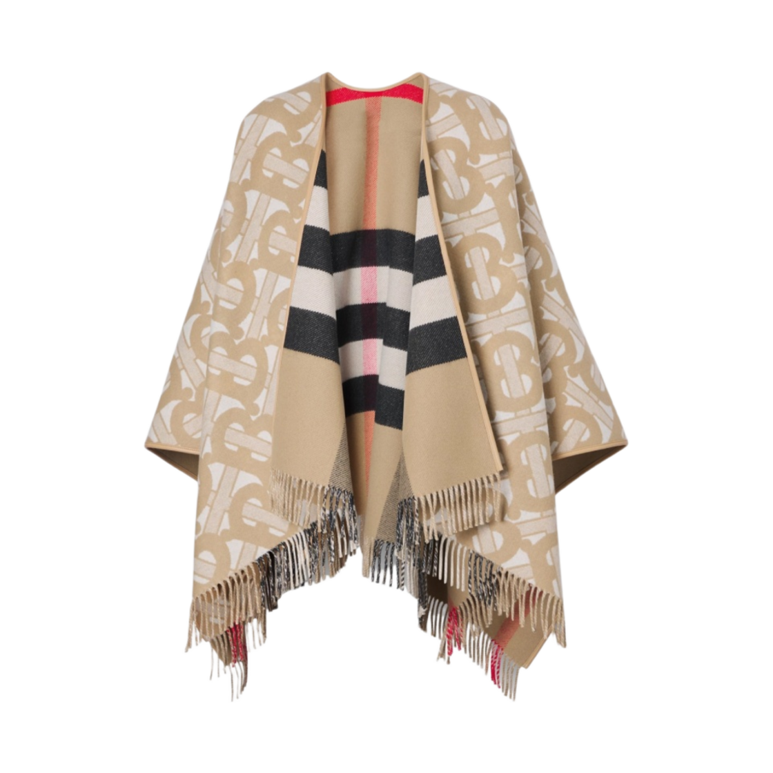 (W) 버버리 모노그램 울 캐시미어 리버시블 케이프 아카이브 베이지((W) Burberry Monogram Wool Cashmere Reversible Cape Archive Beige) - 1