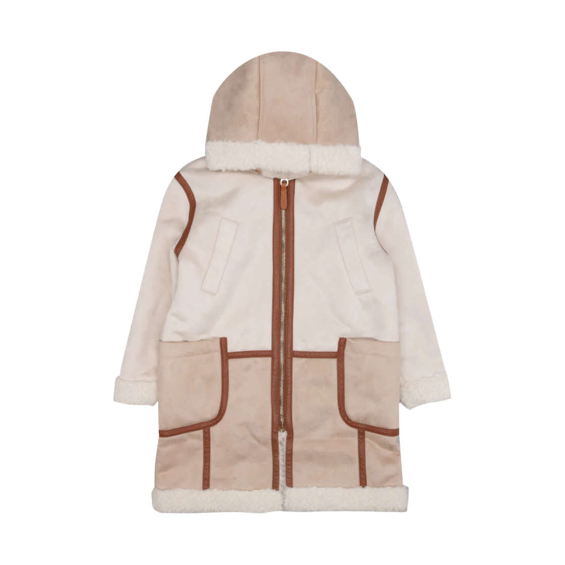 (키즈) 끌로에 투톤 후드 코트 베이지((Kids) Chloe Two-Tone Hooded Coat Beige)