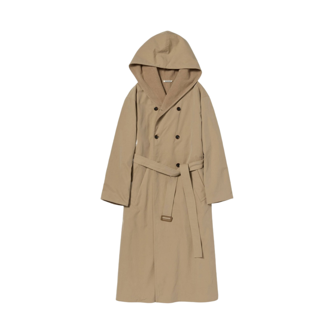 (W) 오라리 파인 하드 트위스트 개버딘 후드 더블 코트 베이지 샴브레이 - 22AW((W) Auralee Fine Hard Twist Gabardine Hooded Double Coat Beige Chambray - 22AW) - 1