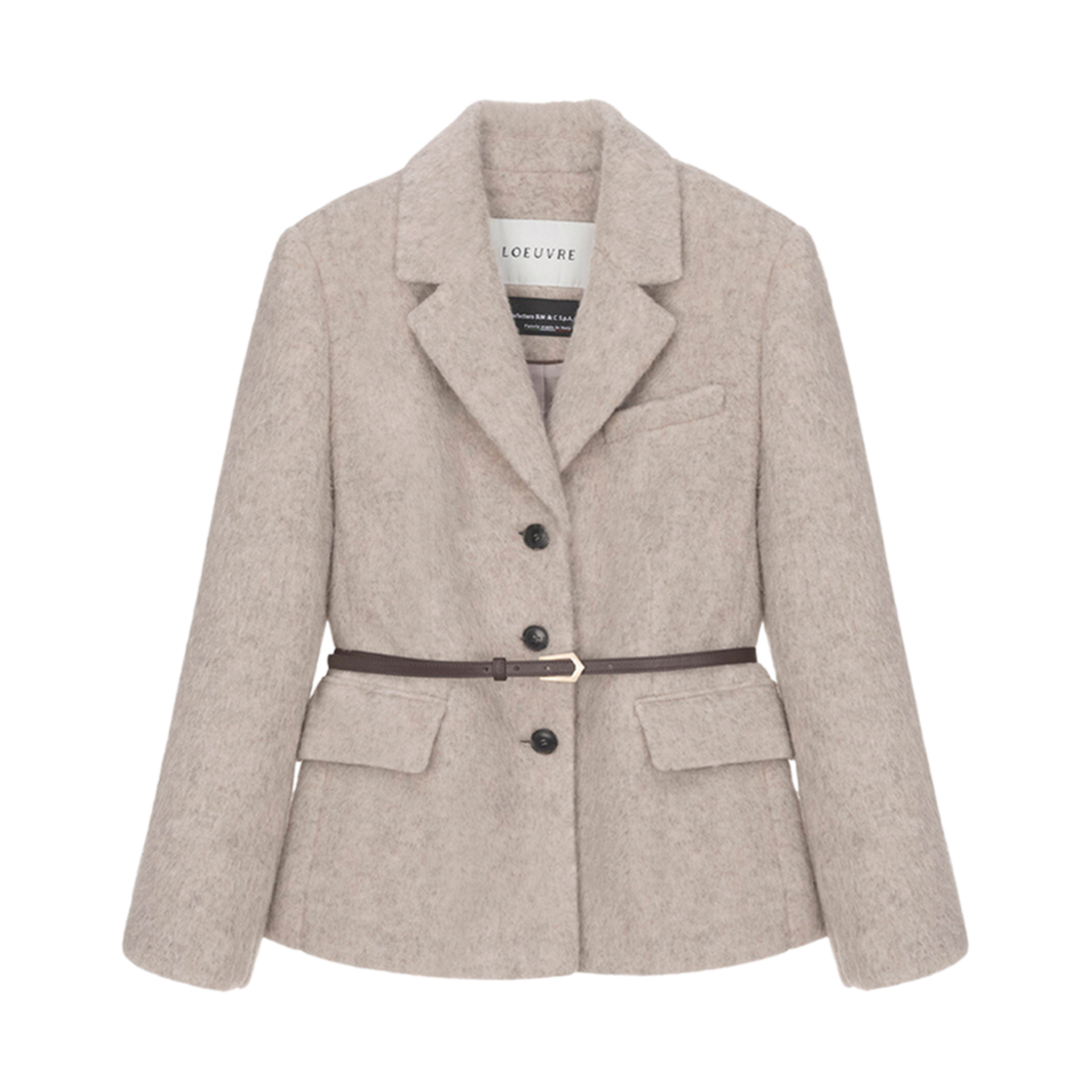 (W) 루에브르 울 블렌디드 싱글 브레스티드 자켓 라이트 베이지((W) Loeuvre Wool Blended Single Breasted Jacket Light Beige)