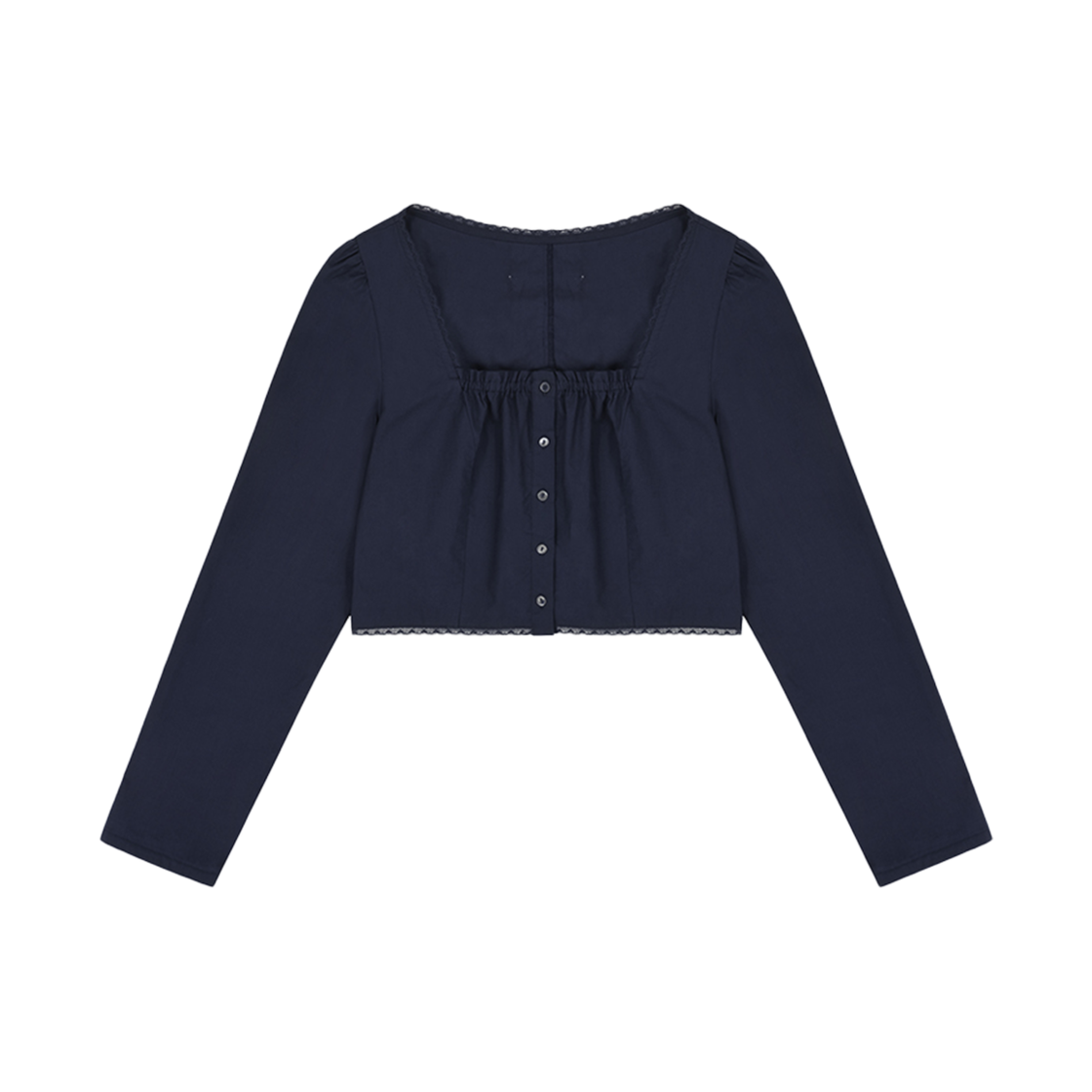 플레따 스퀘어 레이스 크롭 블라우스 네이비(FLETTA Square Lace Crop Blouse Navy)
