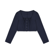 FLETTA Square Lace Crop Blouse Navy