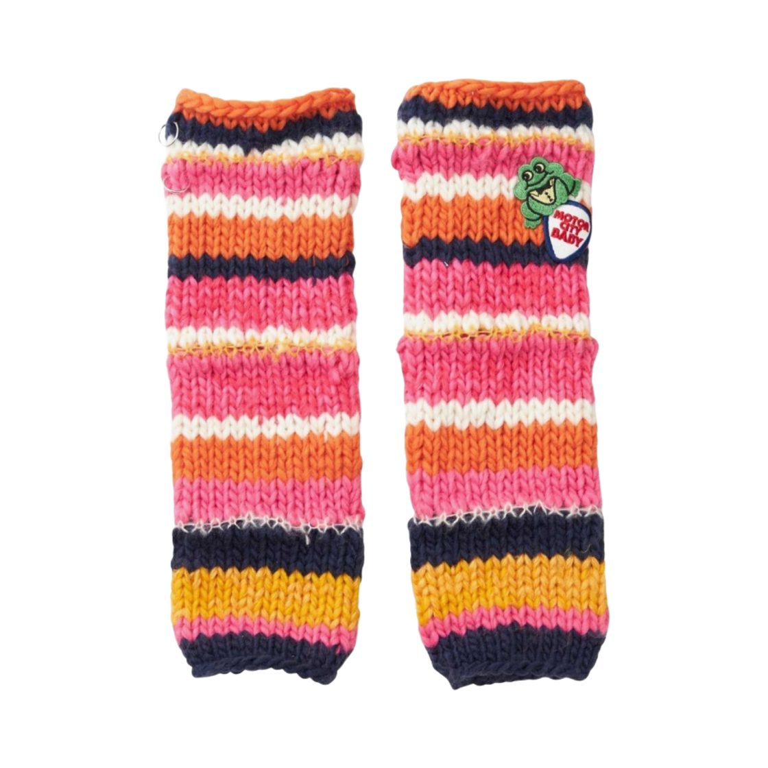 (W) 히스테릭 글래머 HYS 프로그 핸드 니티드 보더 레그 워머 핑크((W) Hysteric Glamour HYS Frog Hand Knitted Border Leg Warmers Pink) - 1