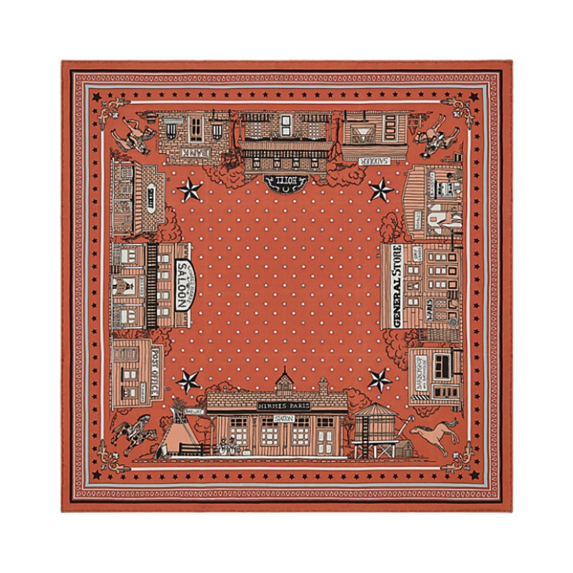(W) 에르메스 파리 스테이션 반다나 55 블러쉬 블루 그리 누아((W) Hermes Paris Station Bandana 55 Blush Bleu Gris Noir) - 1