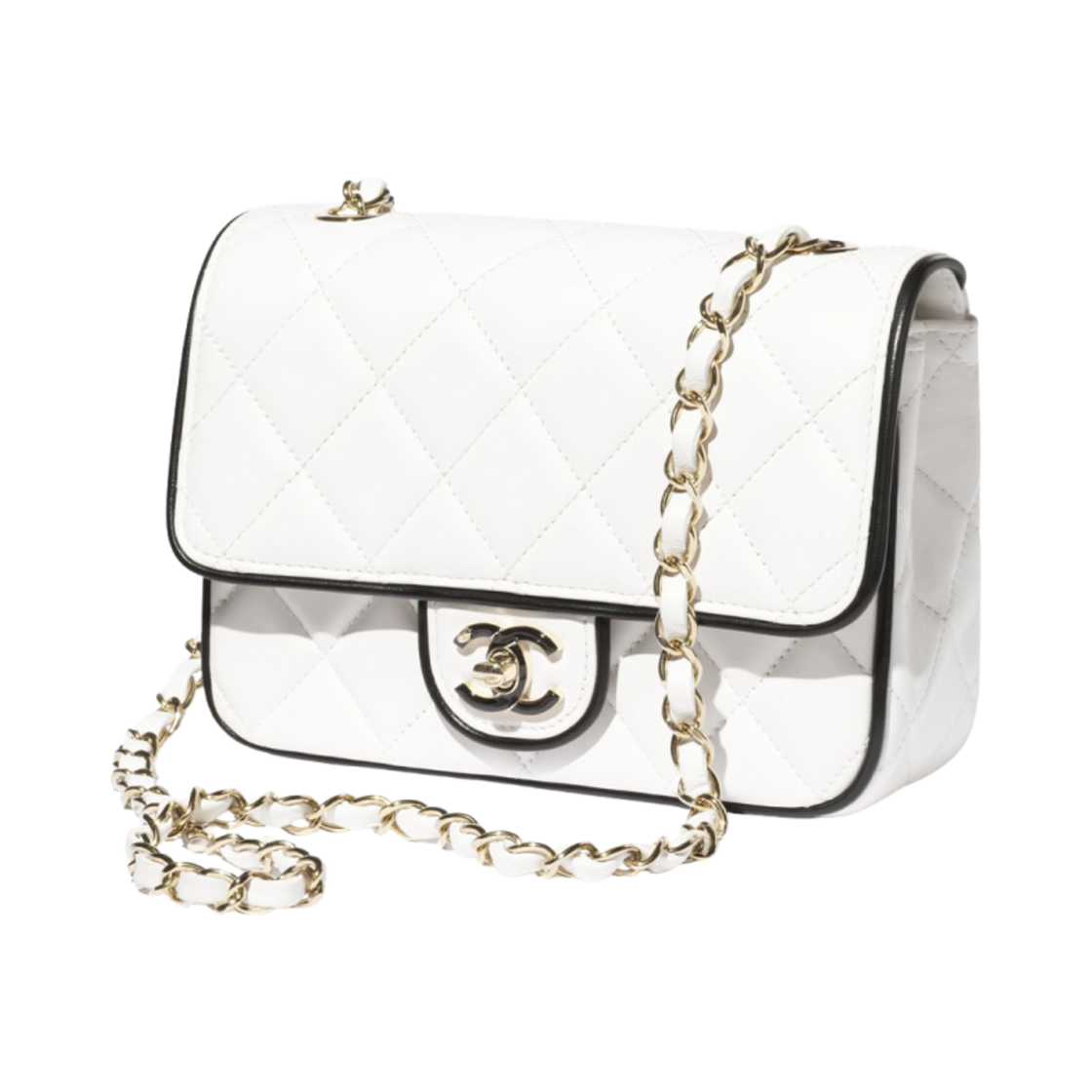 샤넬 미니 플랩백 램스킨 & 골드 메탈 화이트 블랙(Chanel Mini Flap Bag Lambskin & Gold White Black) - 2