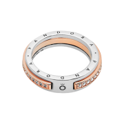 (W) Pandora Signature Two-Tone Logo & Pave Ring Sterling Silver Rose Gold Plated Clear
