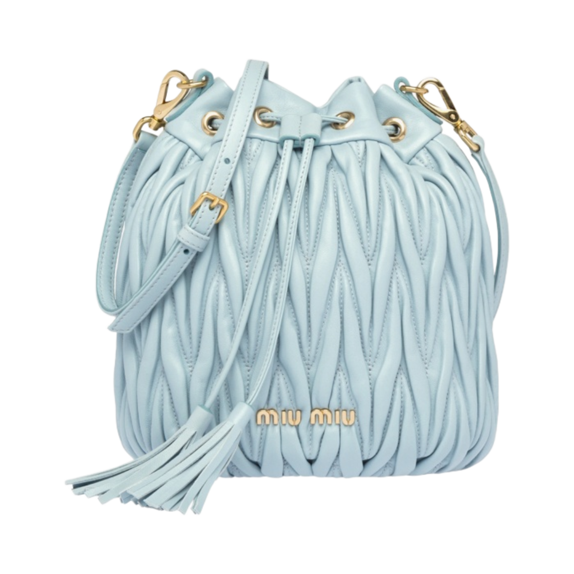 미우 미우 마테라쎄 가죽 버킷백 스카이 블루(Miu Miu Matelasse Nappa Leather Bucket Bag Sky Blue) - 1