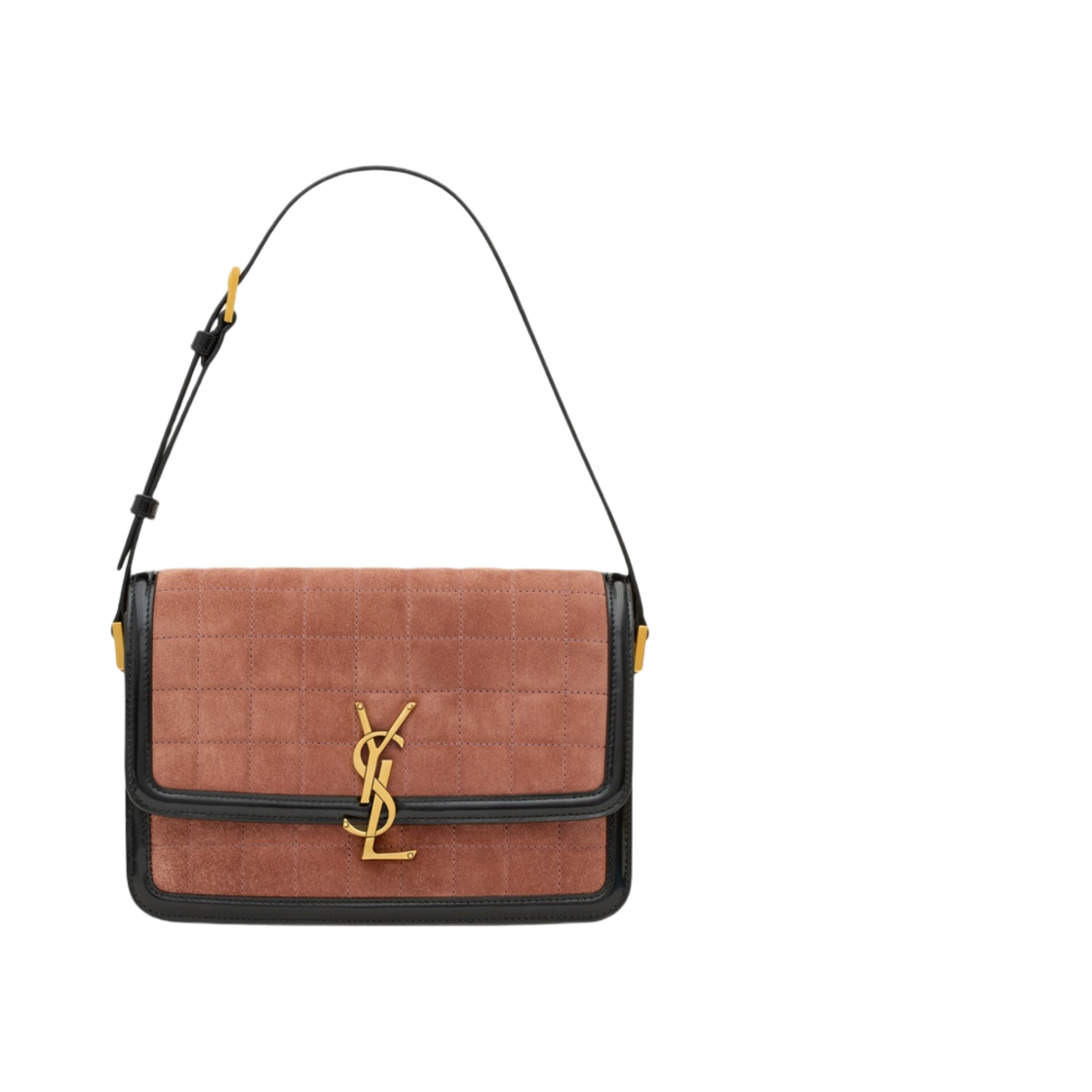 생로랑 솔페리노 미디움 퀼티드 스웨이드 & 레더 피치 플라워 블랙(Saint Laurent Solferino Medium in Quilted Suede and Leather Peach Flower Black) - 1