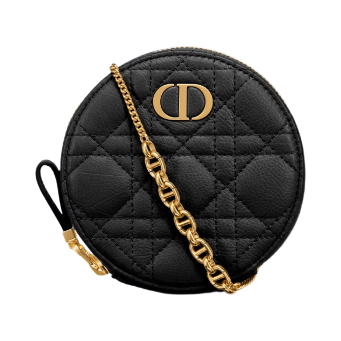 디올 카로 라운드 파우치 체인 블랙 서플 까나쥬 카프스킨(Dior Caro Round Pouch Chain Black Supple Cannage Calfskin) - 1