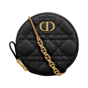 Dior Caro Round Pouch Chain Black Supple Cannage Calfskin