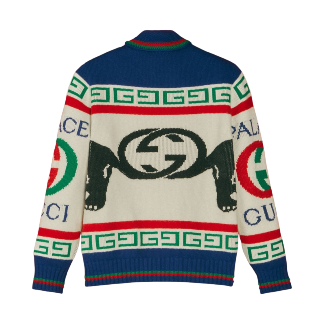 팔라스 x 구찌 로고 울 자카드 니트 봄버 아이보리 라이트 블루 - 22FW(Palace x Gucci Wool Jacquard Knit Bomber with Logo Ivory Light Blue - 22FW) - 2
