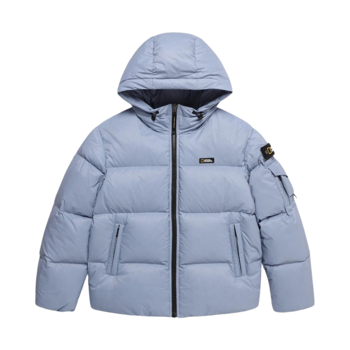 N244UDW820 National Geographic Golden Mole Short Length Goose Hood Down Jumper Stone Blue