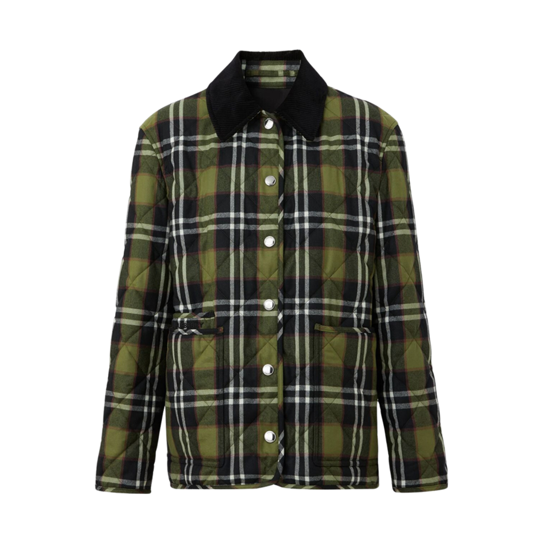 8055437 (W) Burberry Corduroy Collar Check Quilted Jacket Green