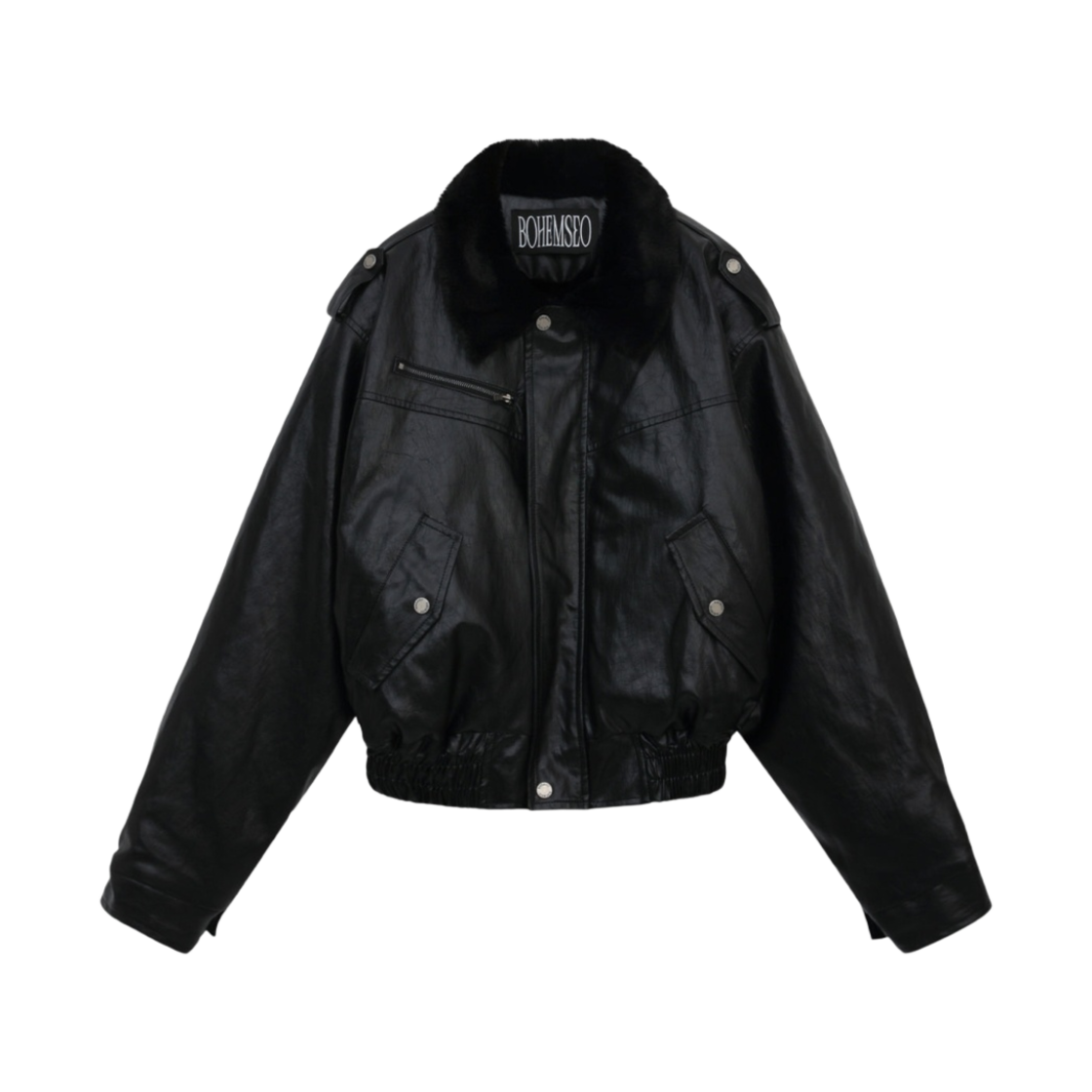 (W) 보헤미안 서울 크링클 레더 퍼 블루종 점퍼 블랙((W) Bohemian Seoul Crinkled Leather Fur Blouson Jumper Black)