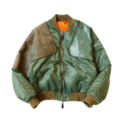 Kapital Ma-1 Nylon X Crack Leather Siamese Bomber Jacket Khaki