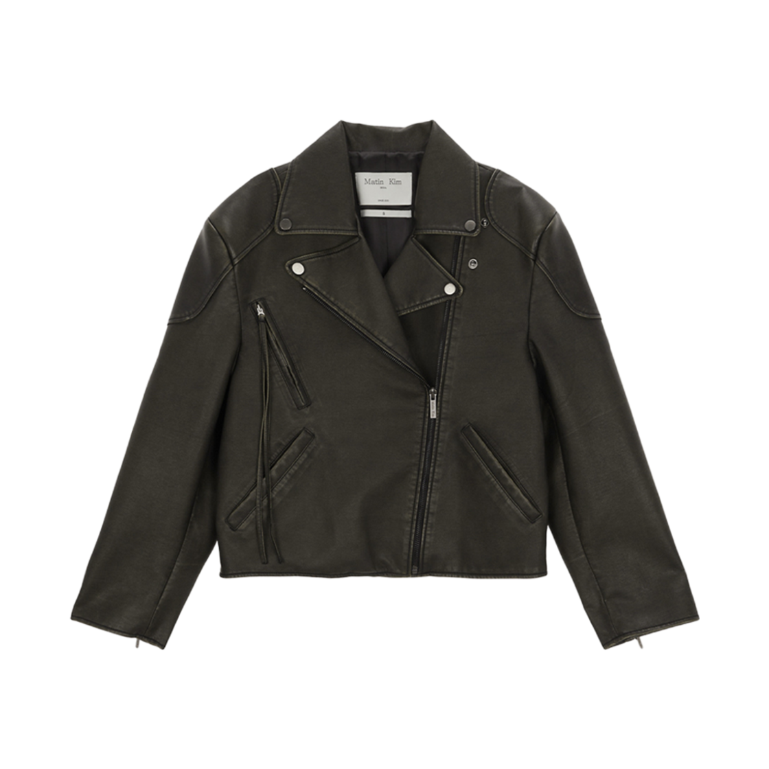 (W) 마뗑킴 빈티지 워시드 포우 레더 점퍼 블랙((W) Matin Kim Vintage Washed Faux Leather Jumper Black)